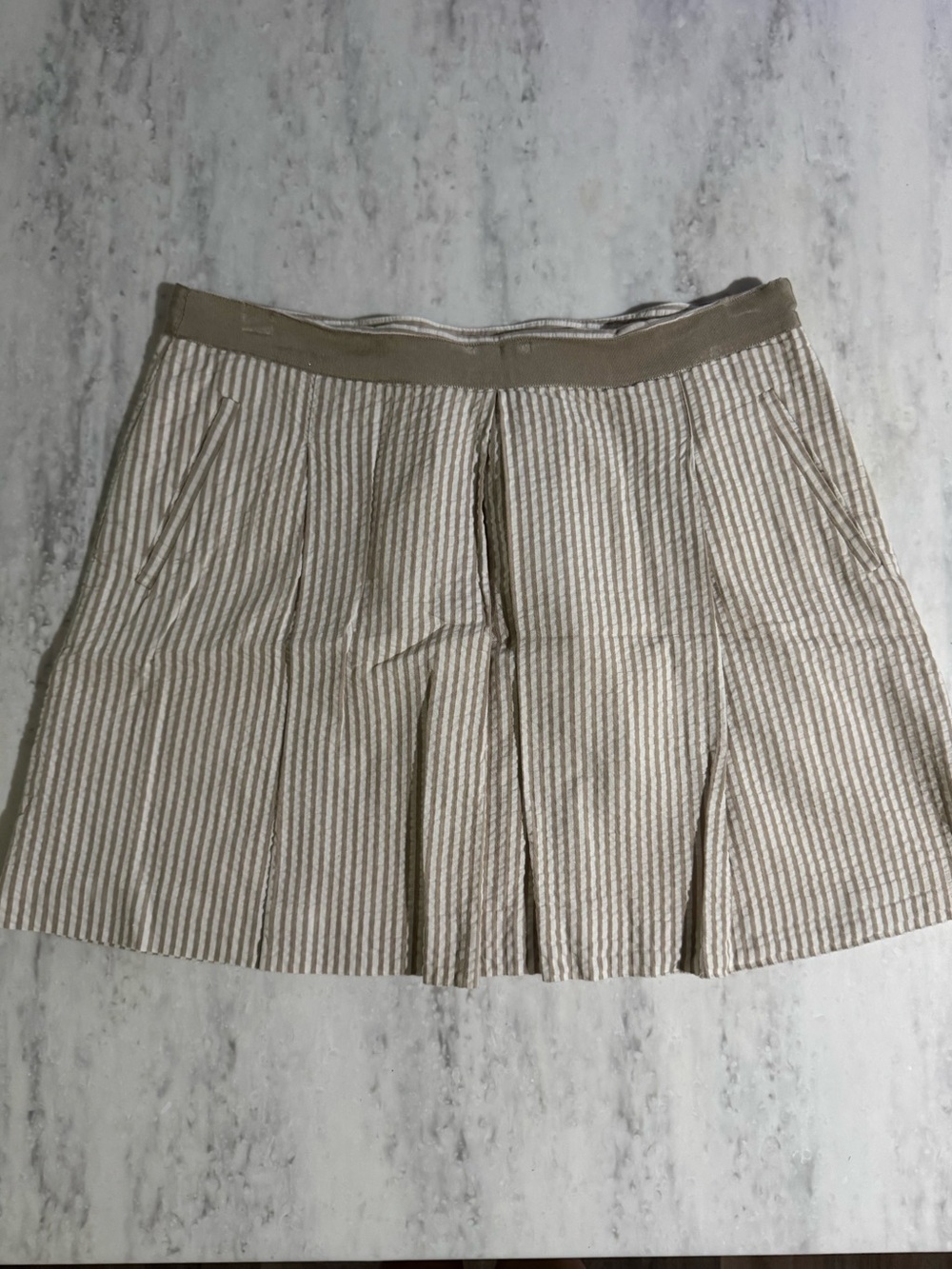 Banana Republic Beige & White Summer Striped A Line Cotton Plus Sized Skirt 14